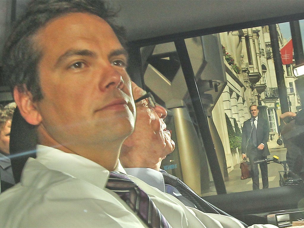 While Lachlan, left, and Rupert Murdoch rode into town to oversee the launch of a Sunday edition of 'The Sun', James was nowhere to be seen