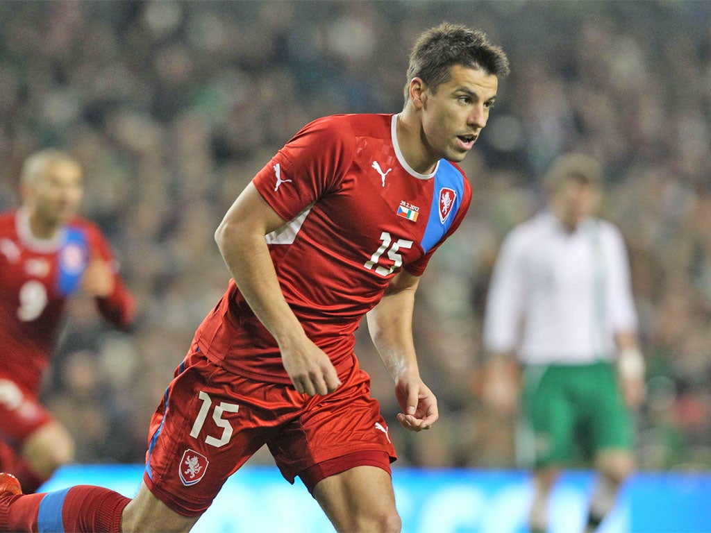 Milan Baros turns away after his goal for the Czechs in Dublin