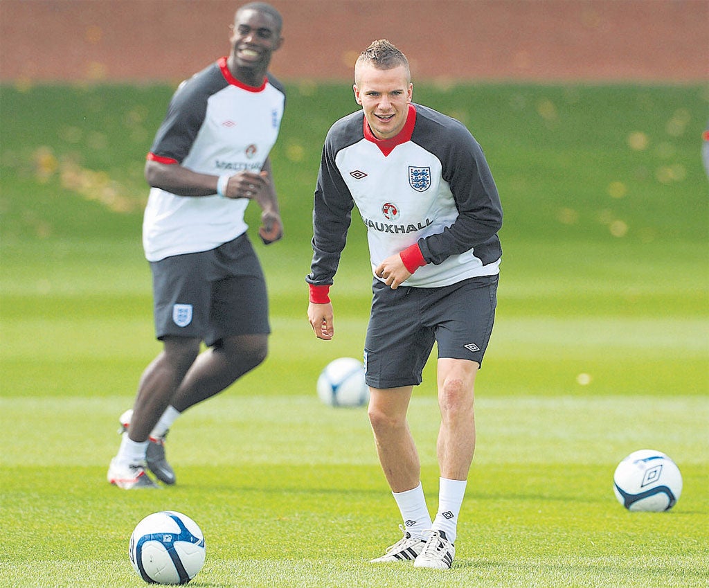 Tom Cleverley trains with England. He hopes to be at
the Euros or Olympics this summer