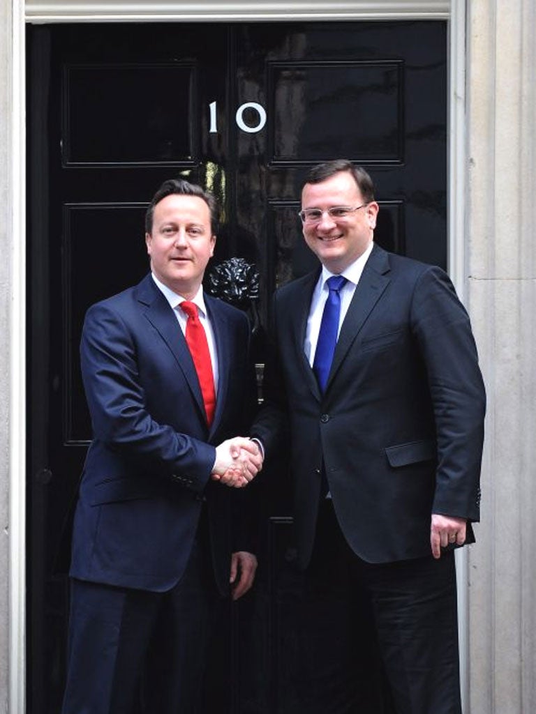 David Cameron with Petr Necas, Prime Minister of the Czech Republic