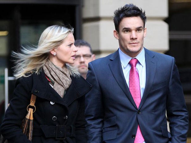 Max Evans and his girlfriend Katy Johnson outside Edinburgh Sheriff Court today