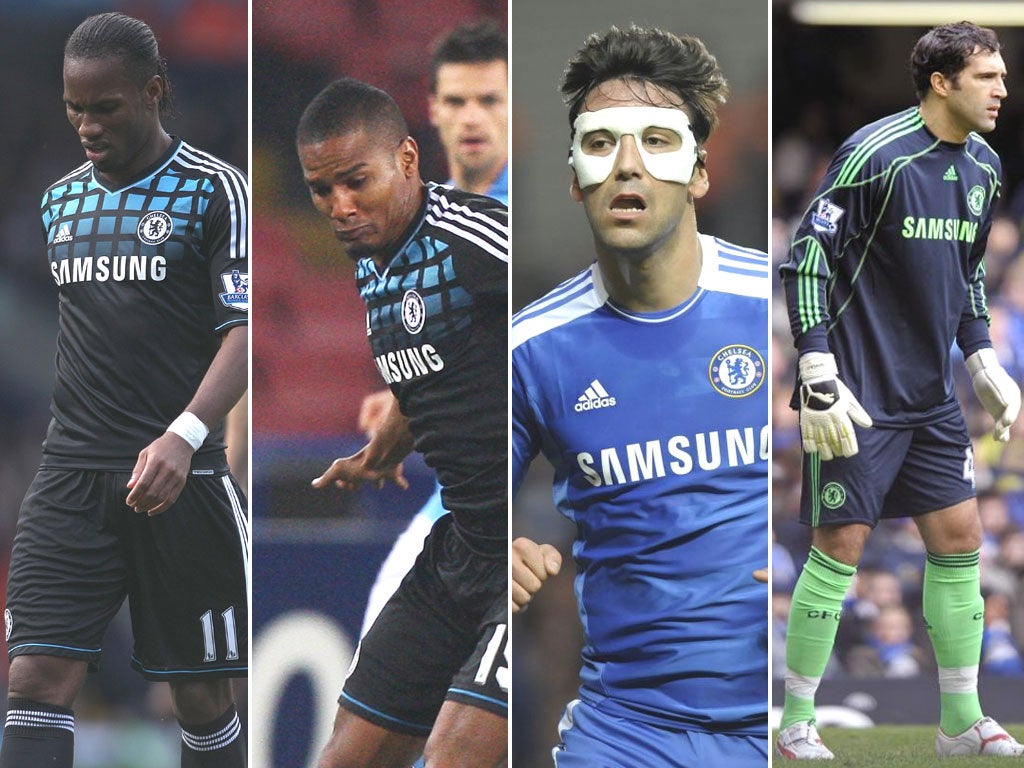 Time to go? From left: Didier Drogba, Florent Malouda, Paulo Ferreira, Hilario