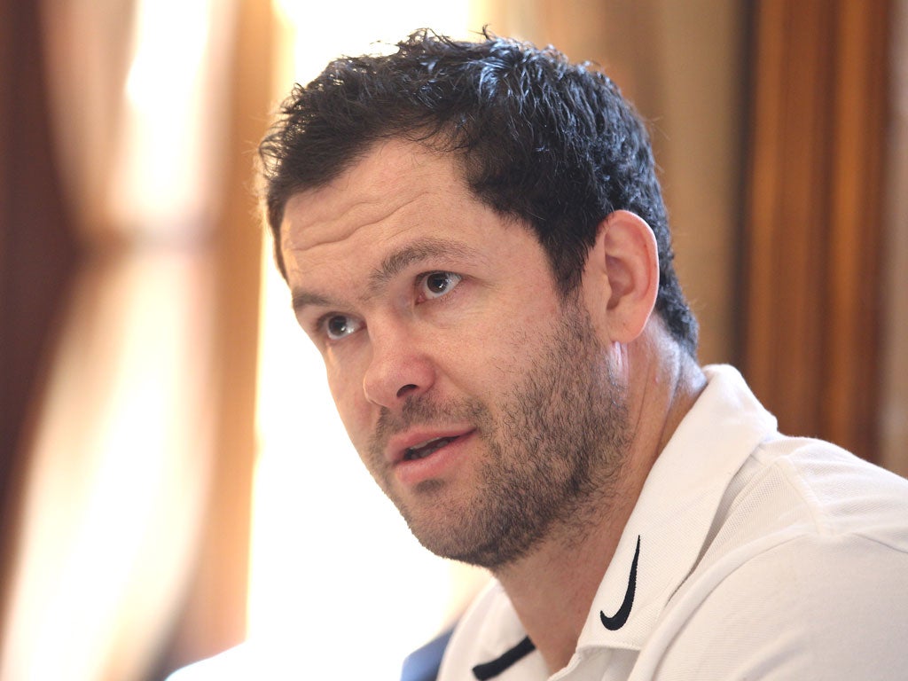 Andy Farrell, the England backs coach, talks to the press yesterday