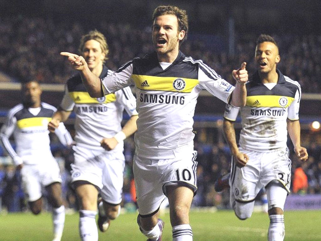 Chelsea’s Juan Mata celebrates after scoring during the FA Cup fifth
round win over Birmingham