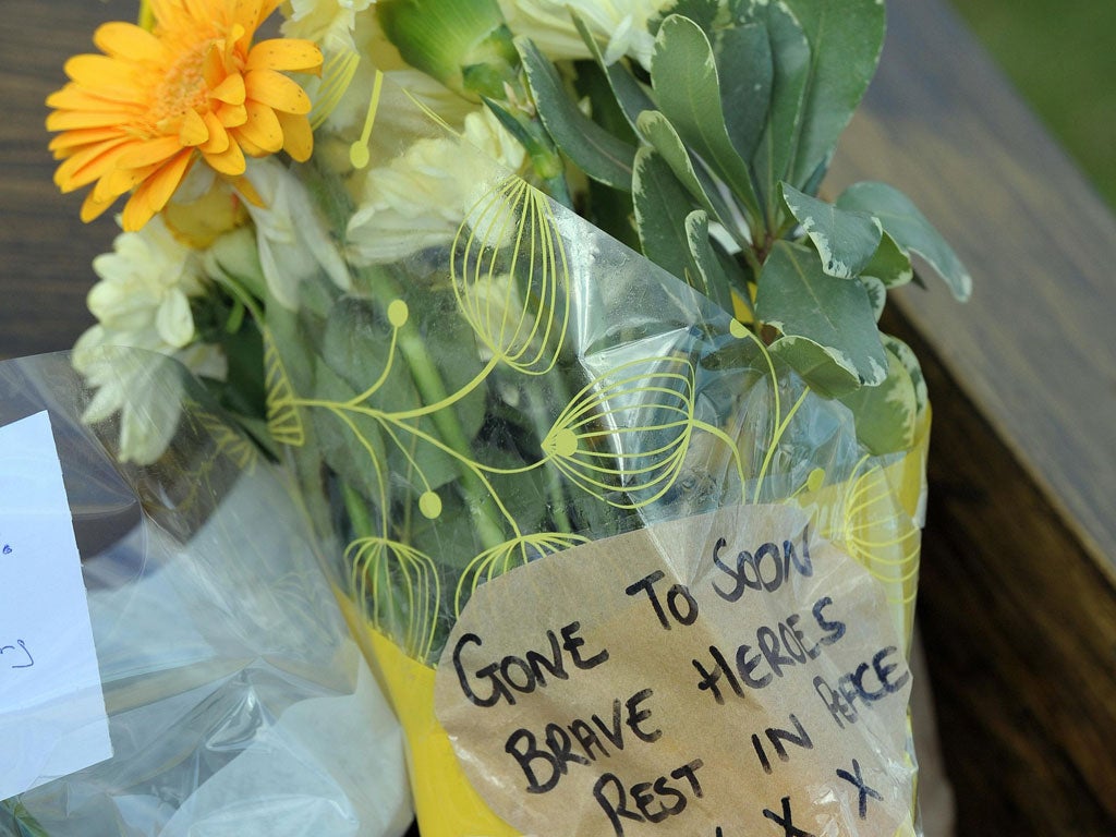 A floral tribute at the 3rd Battalion The Yorkshire Regiment's barracks in Warminster, Wiltshire