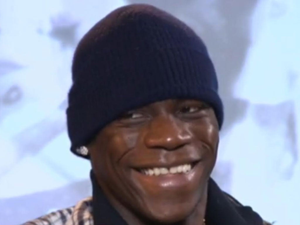 Mario Balotelli talks to Noel Gallagher on the BBC's Football Focus