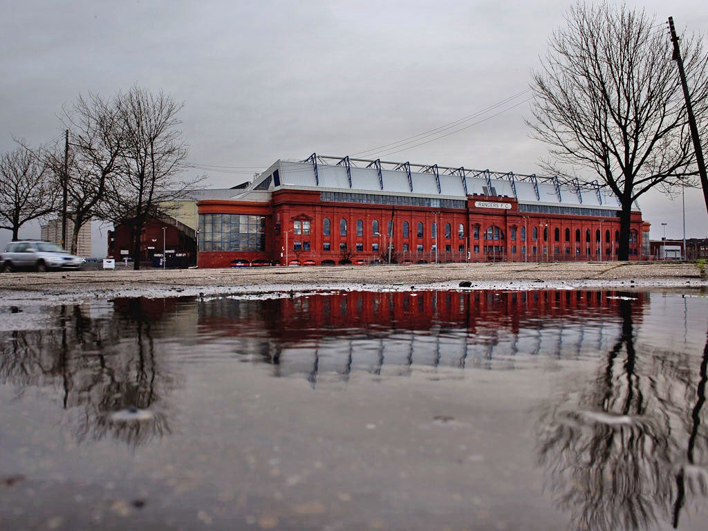 Rangers' home ground, the Ibrox Stadium in Glasgow