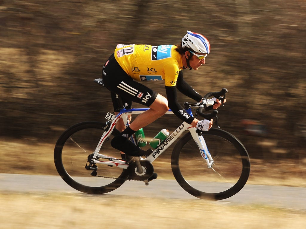 Britain’s Bradley Wiggins has retained the overall lead in the Paris-Nice cycling race so far