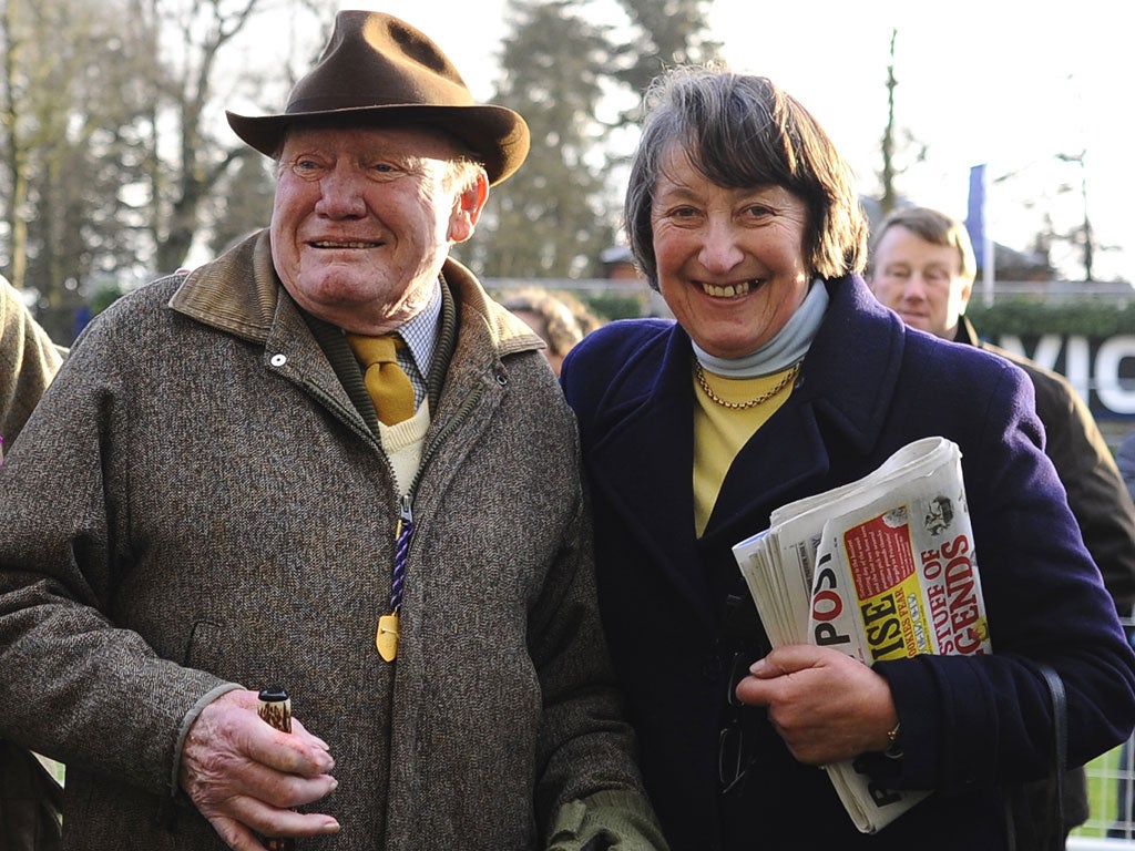 Henrietta Knight and a recovered Terry Biddlecombe at Ascot in January