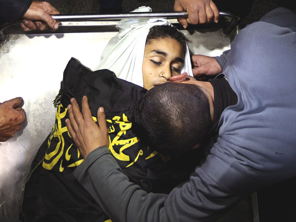 Bombs in the Gaza Strip killed a 12-year-old boy and two other Palestinians yesterday