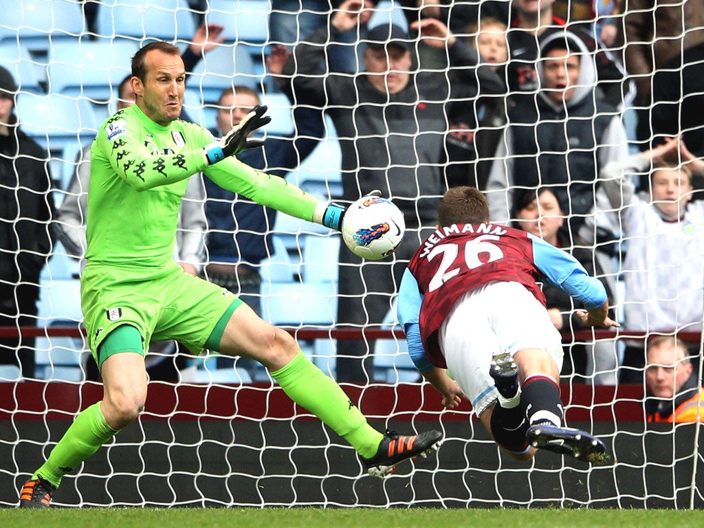 Andreas Weimann’s scrambled late goal saw Villa edge Fulham 1-0