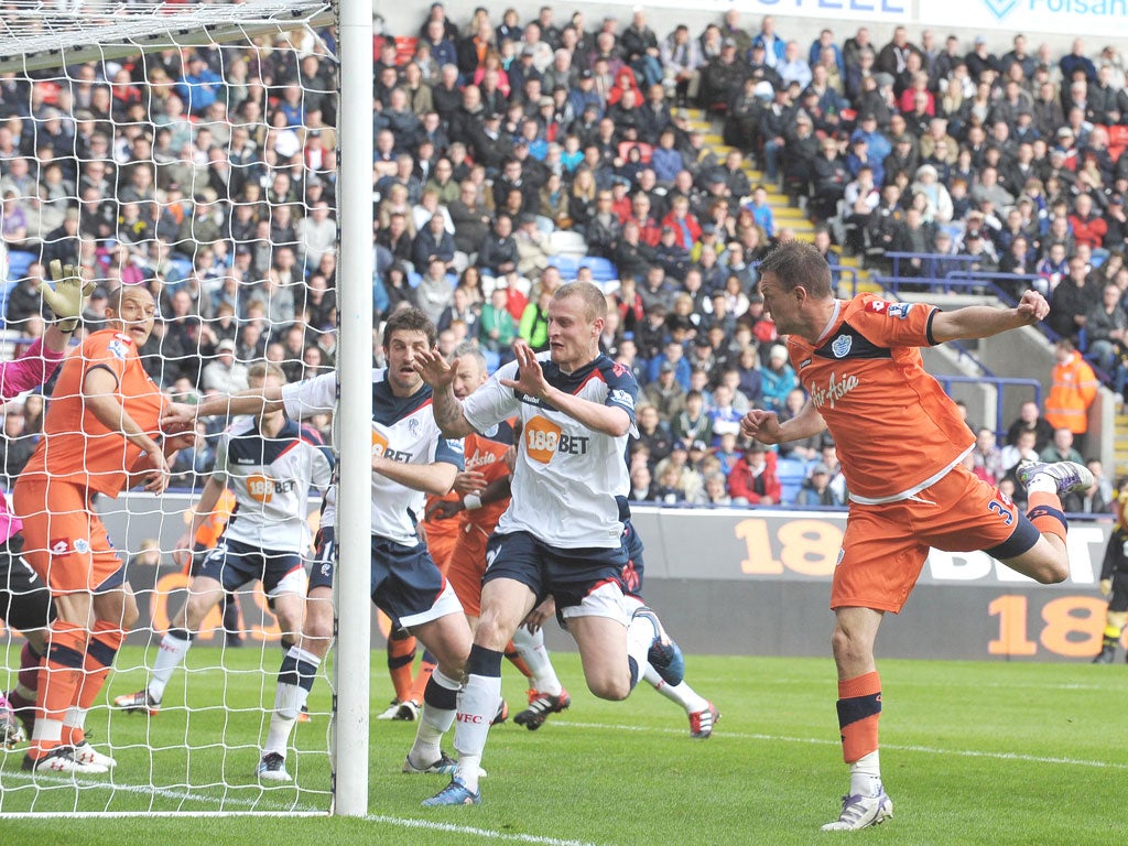 Clint Hill’s header went in but was not given as QPR lost 2-1 at Bolton