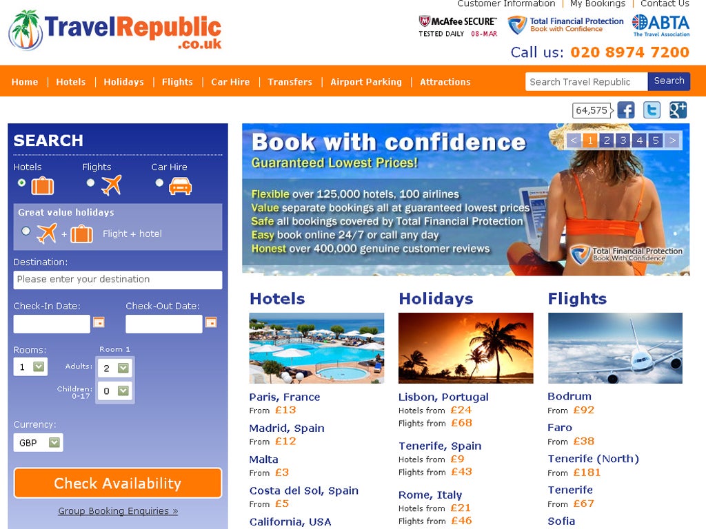 <p>1. Travel Republic</p>
<p>travelrepublic.co.uk</p>
<p>Create your own package with this site, which allows you to pick up last-minute everything, from flights and car hire to hotels.</p>