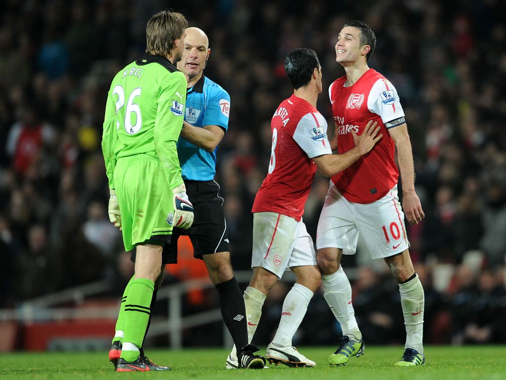 Van Persie and Tim Krul clashed