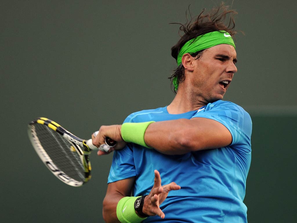 Rafa Nadal in action at Indian Wells