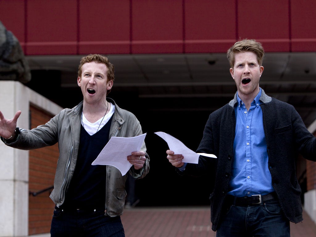 The Independent’s Charlie Cooper, right, learns Original Pronunciation Shakespeare with actor Ben Crystal