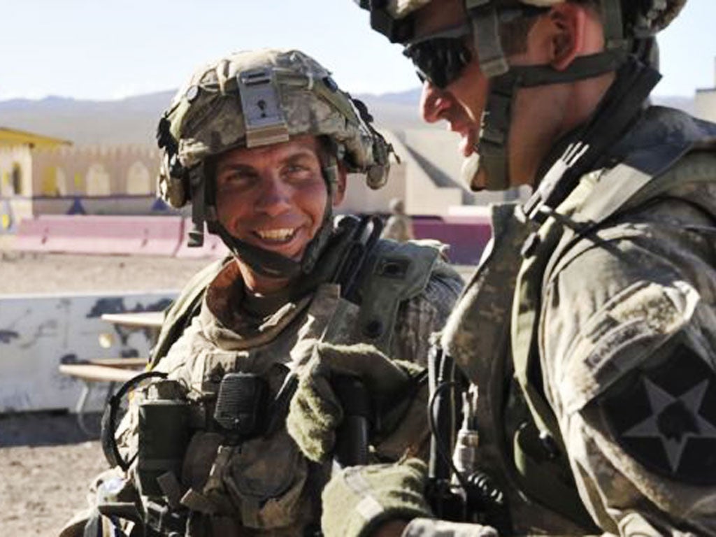 Robert Bales (left) of Blackhorse Company, 2nd Battalion, 3rd Infantry Regiment, 3rd Stryker Brigade Combat Team, 2nd Infantry Division, seen during an exercise at the National Training Center at Fort Irwin, California