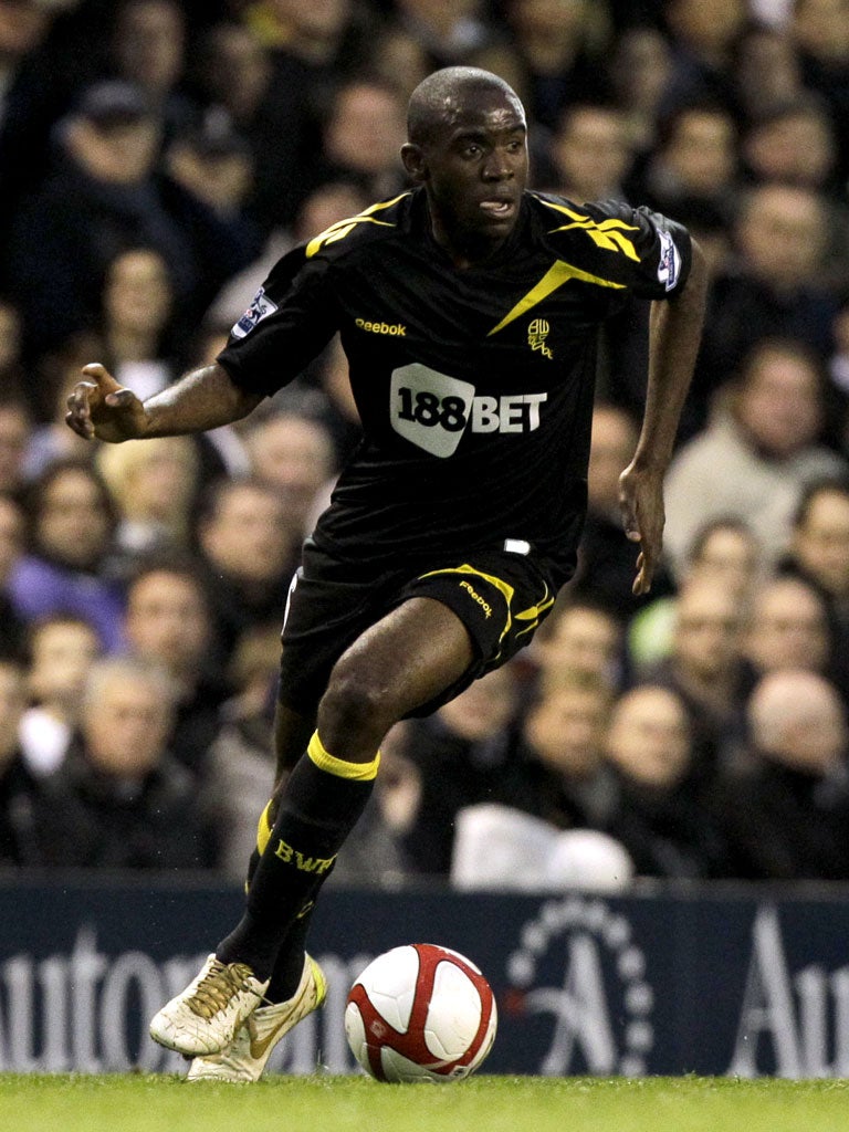 Patrice Muamba in action just before his collapse yesterday