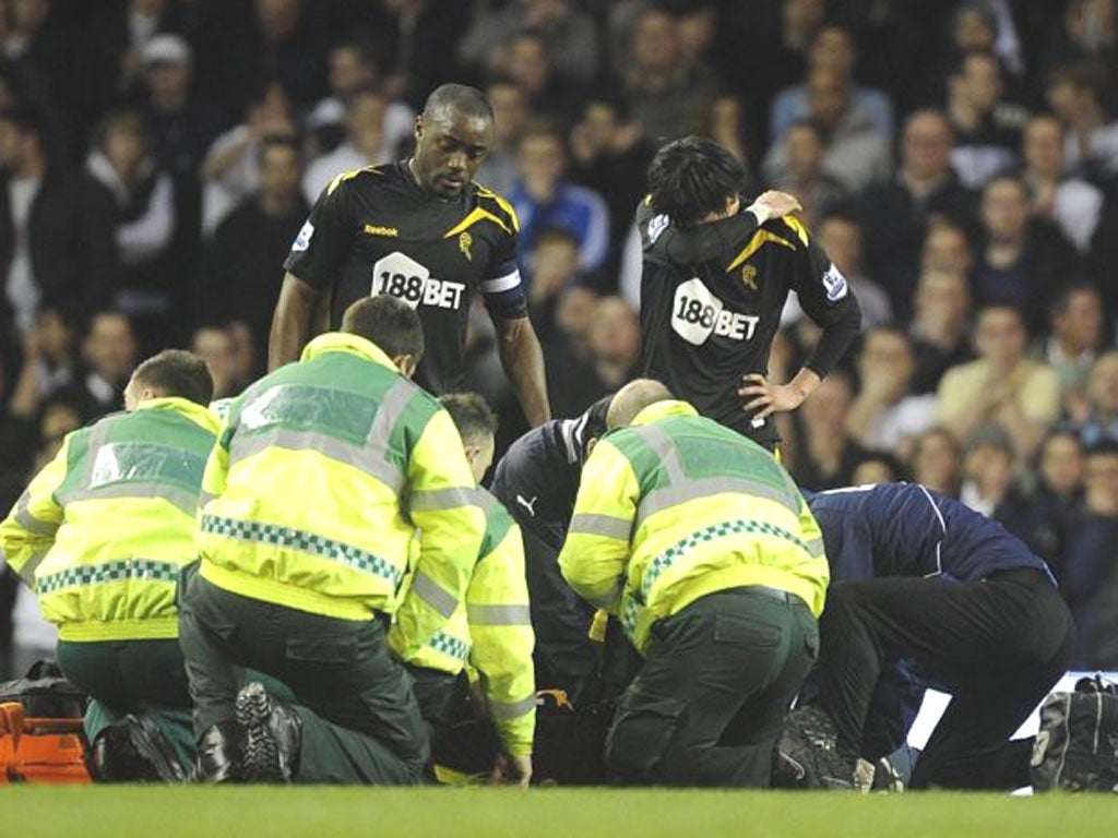 Medical staff fight to save the life of Fabrice Muamba at White Hart Lane on Saturday night