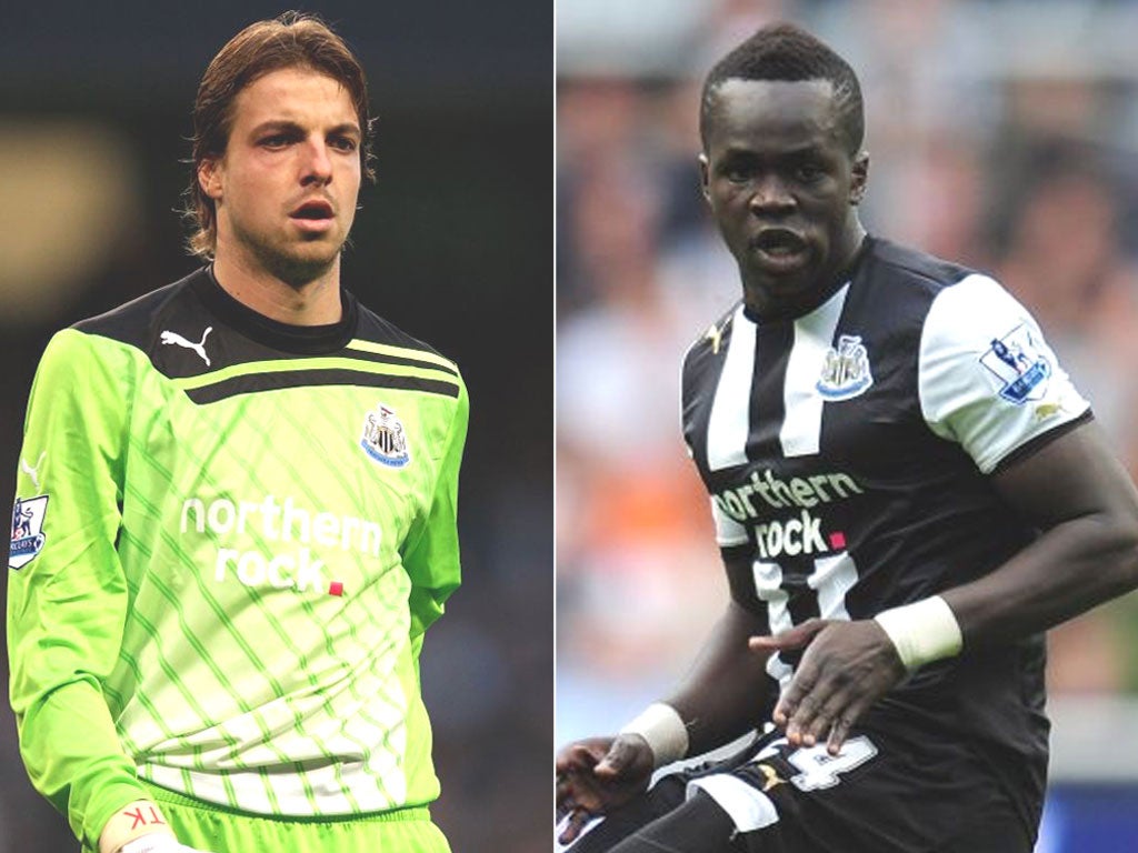 Goalkeeper Tim Krul (left) and midfielder Cheick Tioté