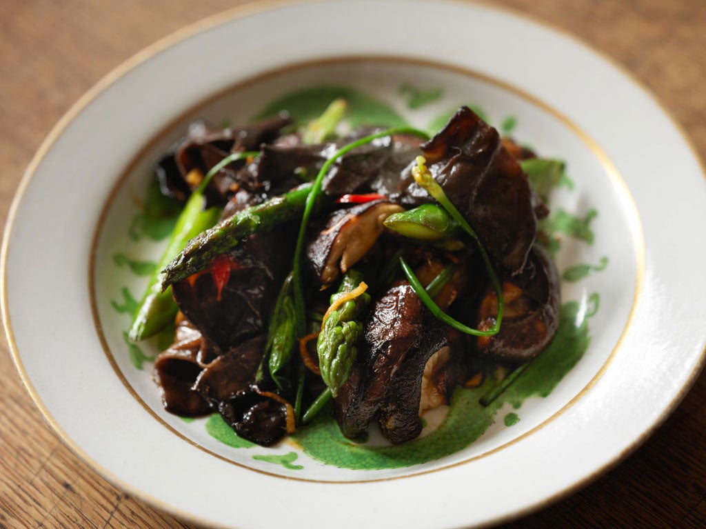 Asparagus with Asian mushrooms