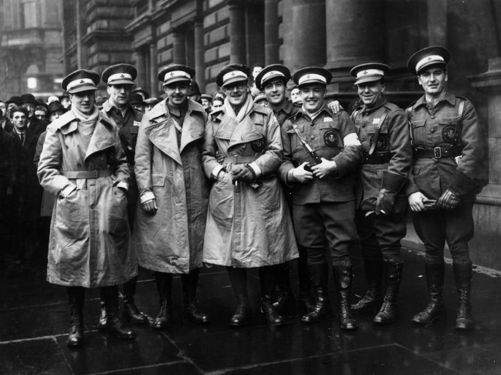 Watters, far right, with his ambulance unit in Glasgow in 1937 before departing for his second stint in Spain