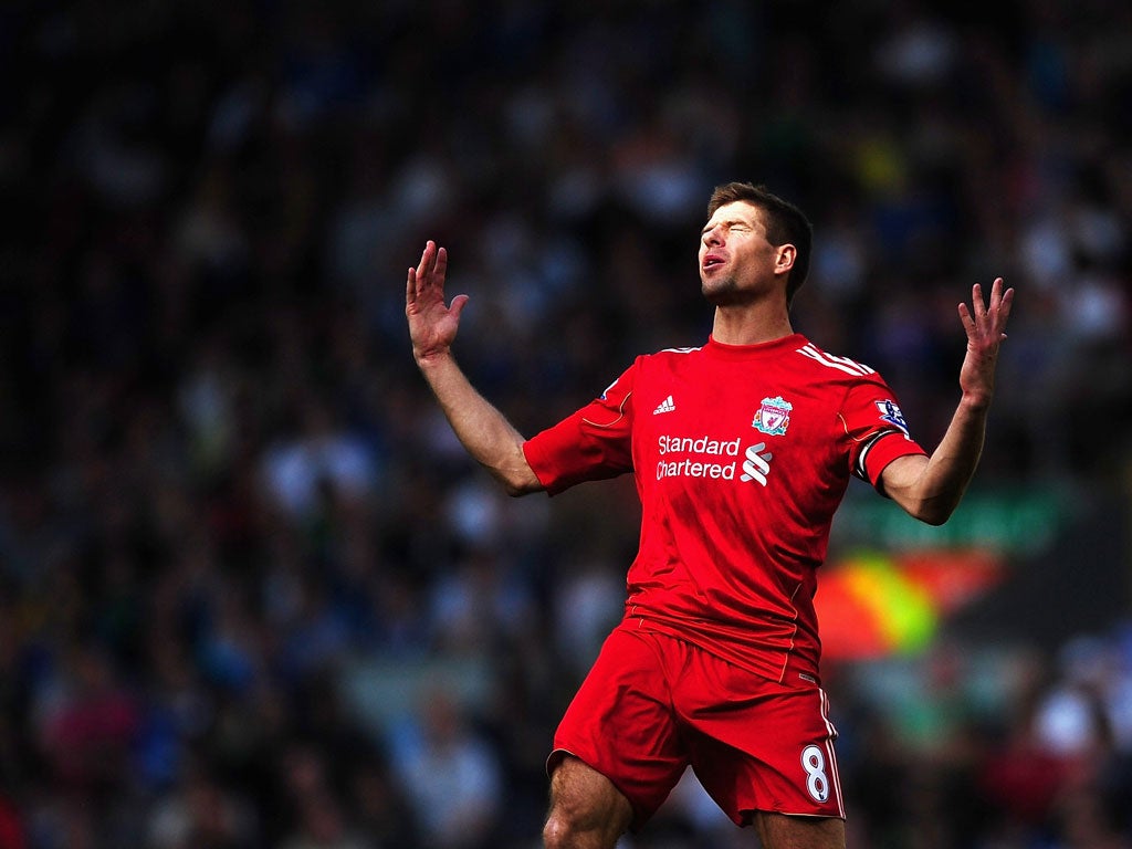 Steven Gerrard shows his frustration after missing