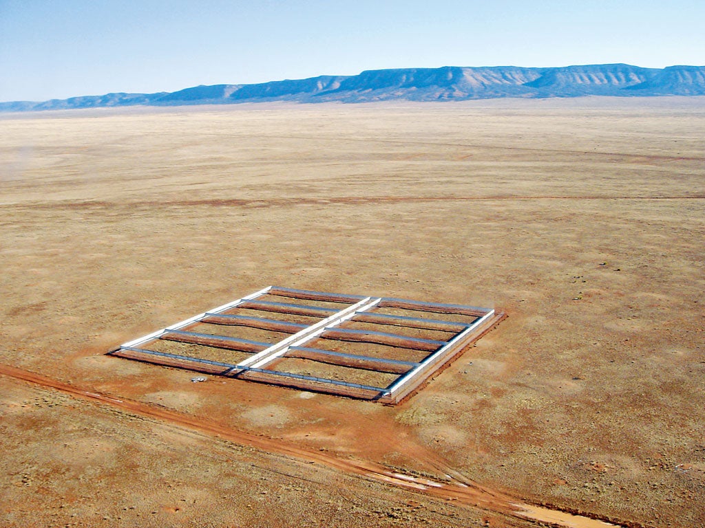 Of the unknown structure in the Arizona desert he says: "I like the tension between the openness of the context and the series of contained spaces the grid draws in the dust. There is a suggestion of a story in the track looping off the main route – evide