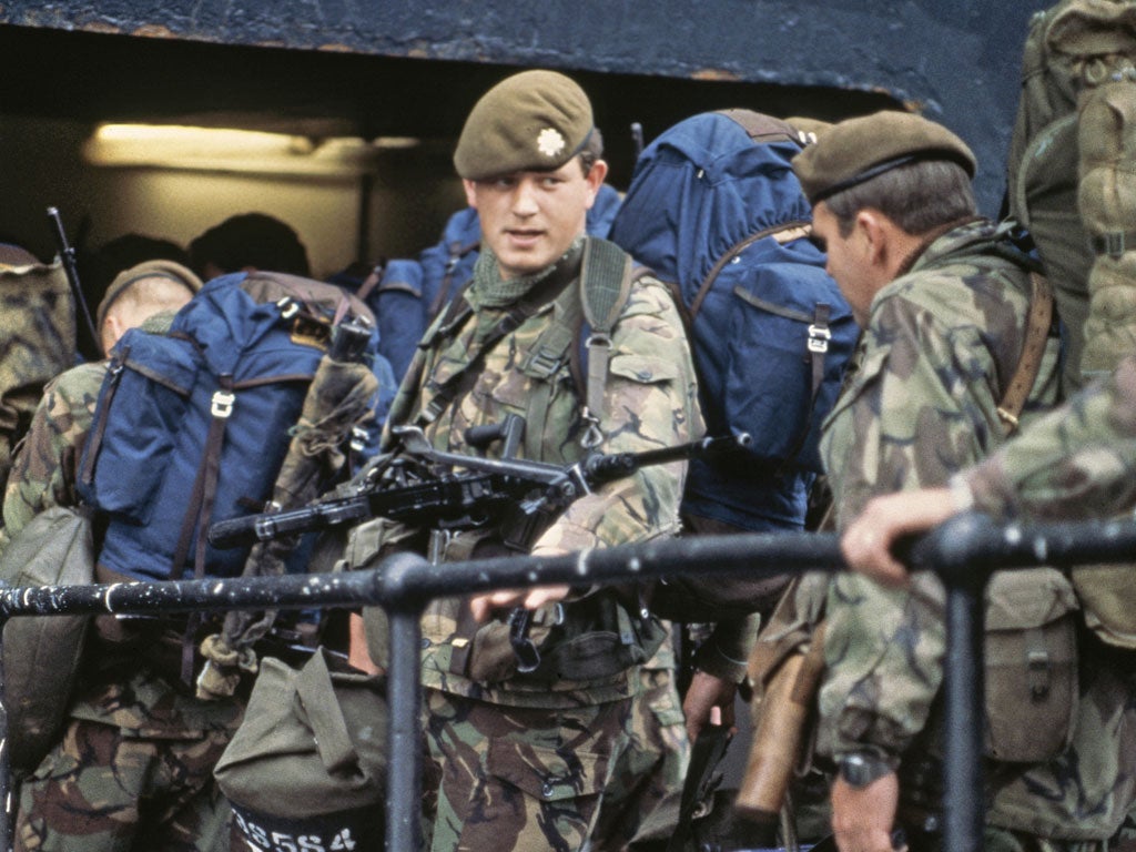 May 1982 - Some of the 3000 troops leaving from Southampton aboard the QE2