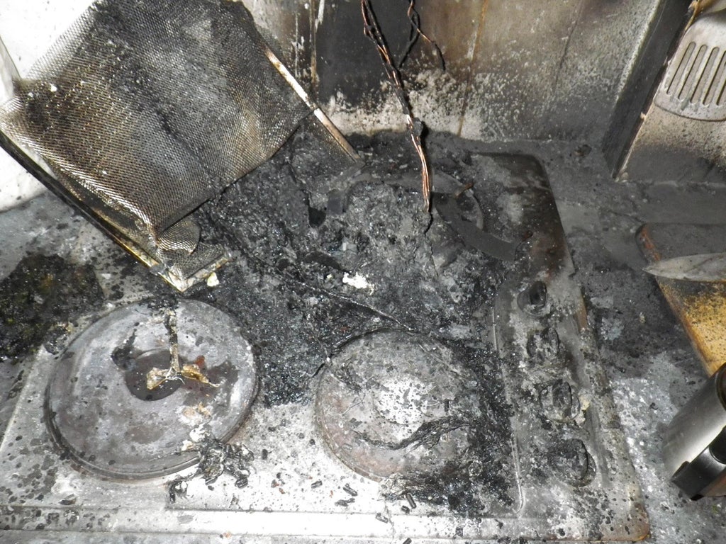 Damage in flat in Bethnal Green, London, after two people were left injured following an attempt to create home-made lava lamps.