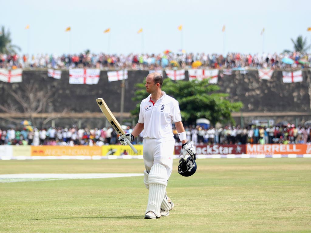 Trott walks after his dismissal for 112