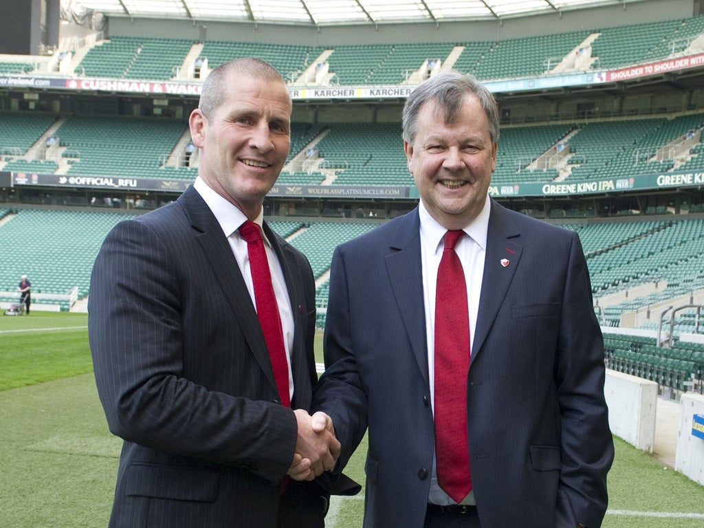 Stuart Lancaster with RFU chief Ian Ritchie at Twickenham