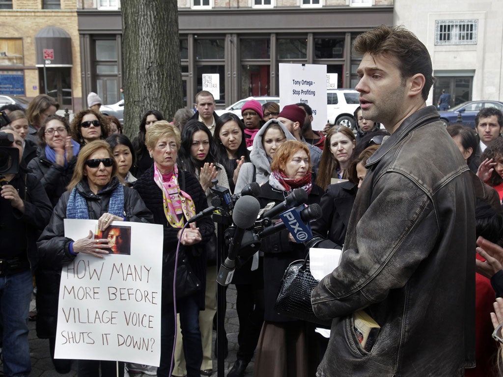 John Buffalo Mailer, the nephew of Village Voice co-founder Norman Mailer, last week at a protest outside the paper's offices