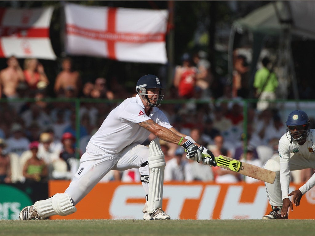 Pietersen plays the switch hit which got him into trouble yesterday