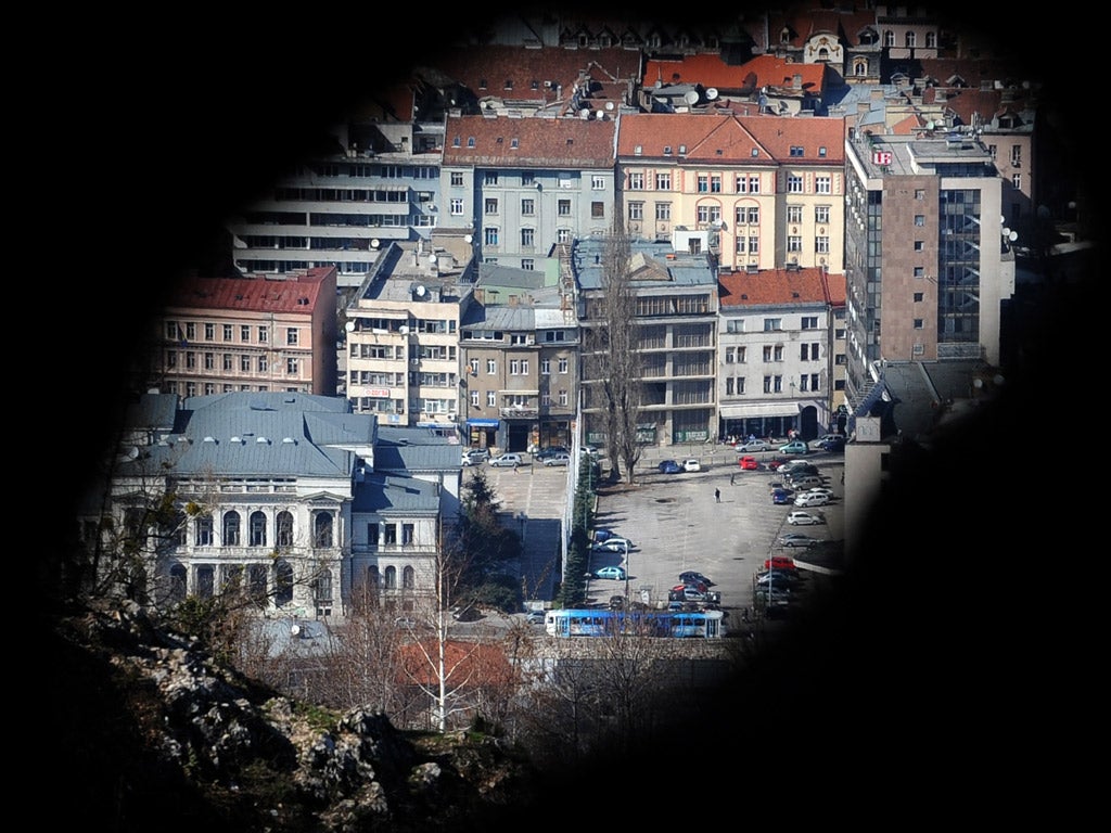 A view of Sarajevo from a former sniper position on Mount Trebevic