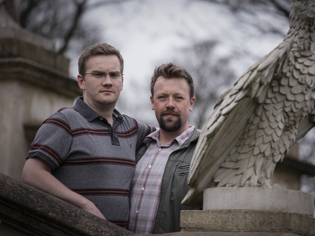 Conor Marron, left, and
James Lattimore back
gay marriage