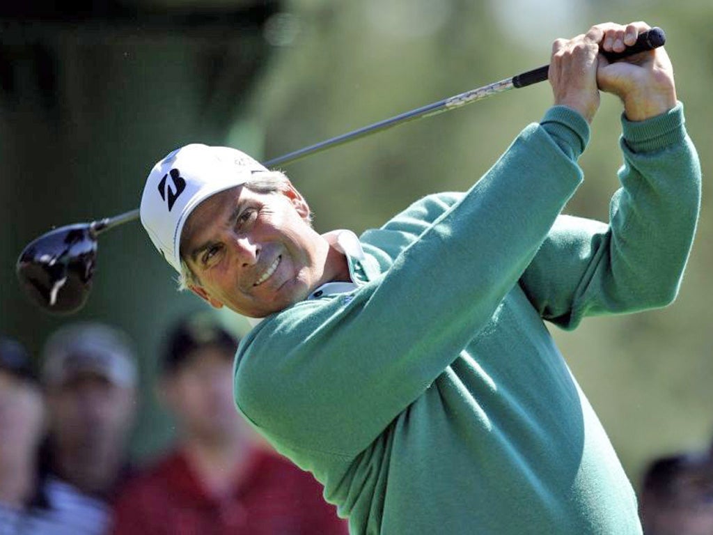 Fred Couples tees off on the 18th yesterday