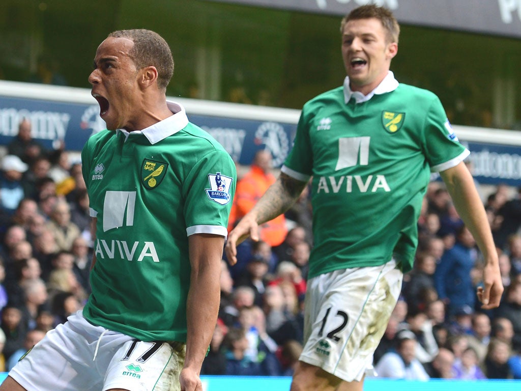 Elliott Bennett celebrates scoring Norwich’s winner at White Hart Lane