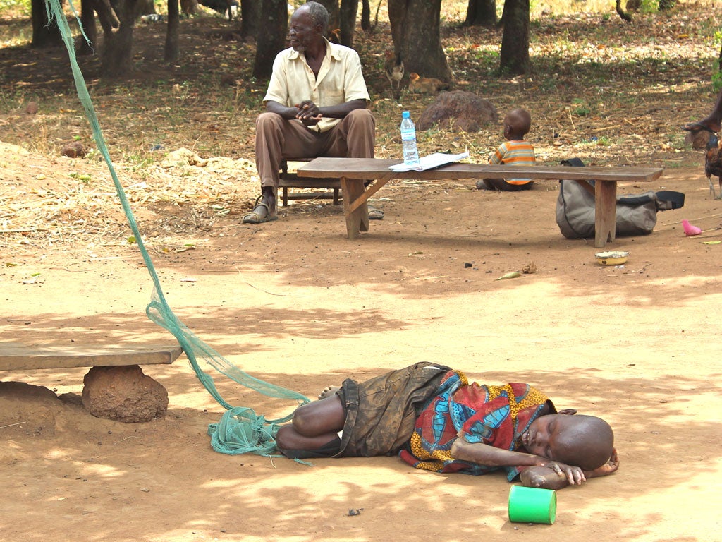 Nancy Lamwaka, 13, has to be tied up to stop her wandering off in a zombie-like state and getting hurt