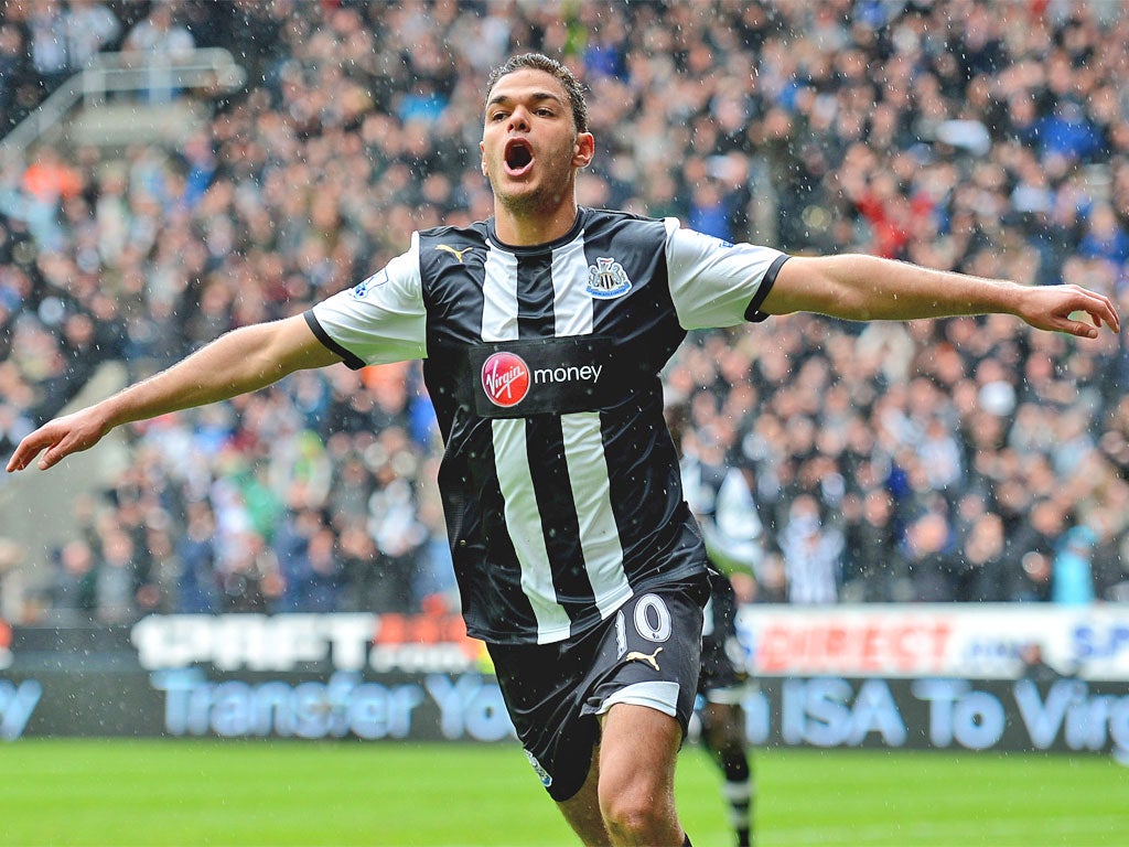 Hatem Ben Arfa enjoys his goal against Bolton