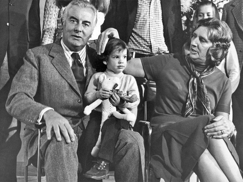 Whitlam with her husband Gough and grandson Alexander on a visit to London in 1973