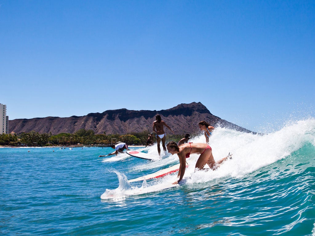 Women surfing in Hawaii