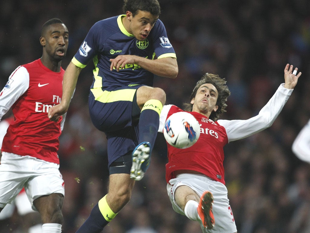 Athletic's Franco Di Santo shoots and scores a goal at the Emirates Stadium