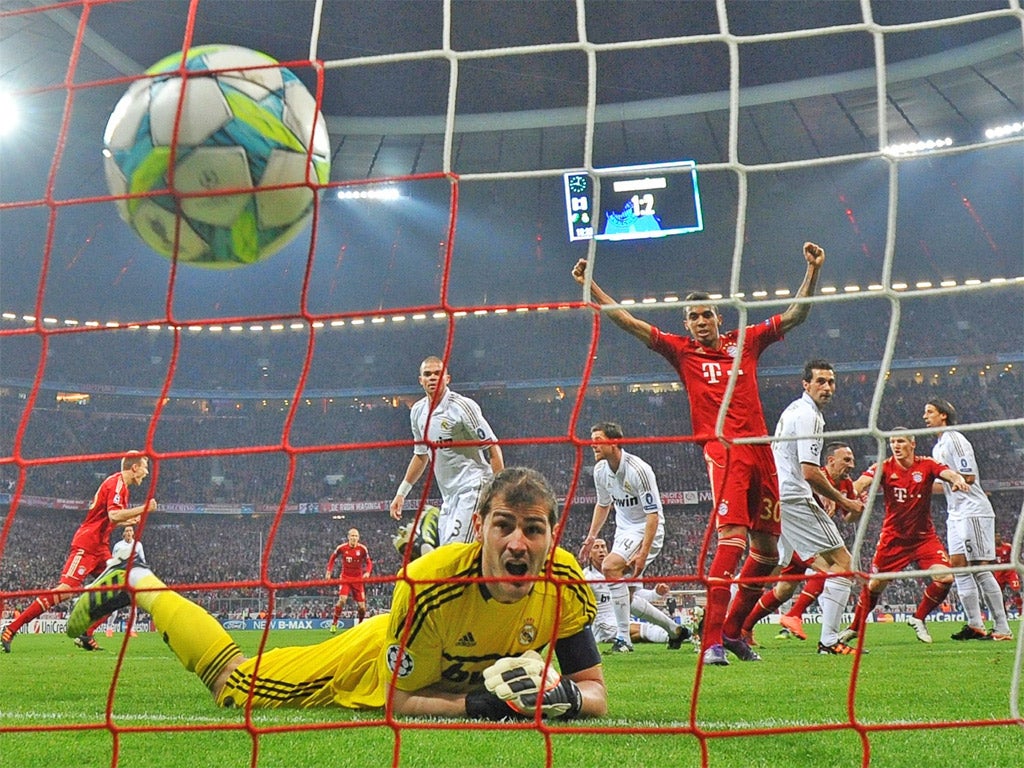 Franck Ribéry (third right) starts to celebrate giving Bayern Munich the lead in the 17th minute last night