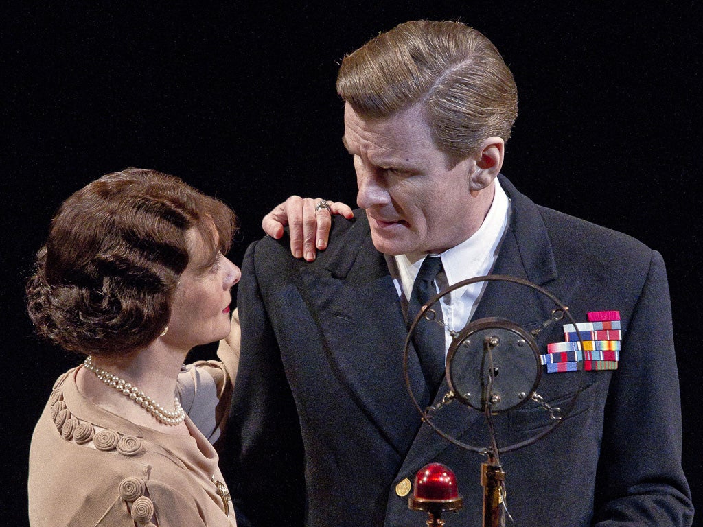 Charles Edwards as King George VI and Emma Fielding as Queen Elizabeth in the stage version of The King's Speech