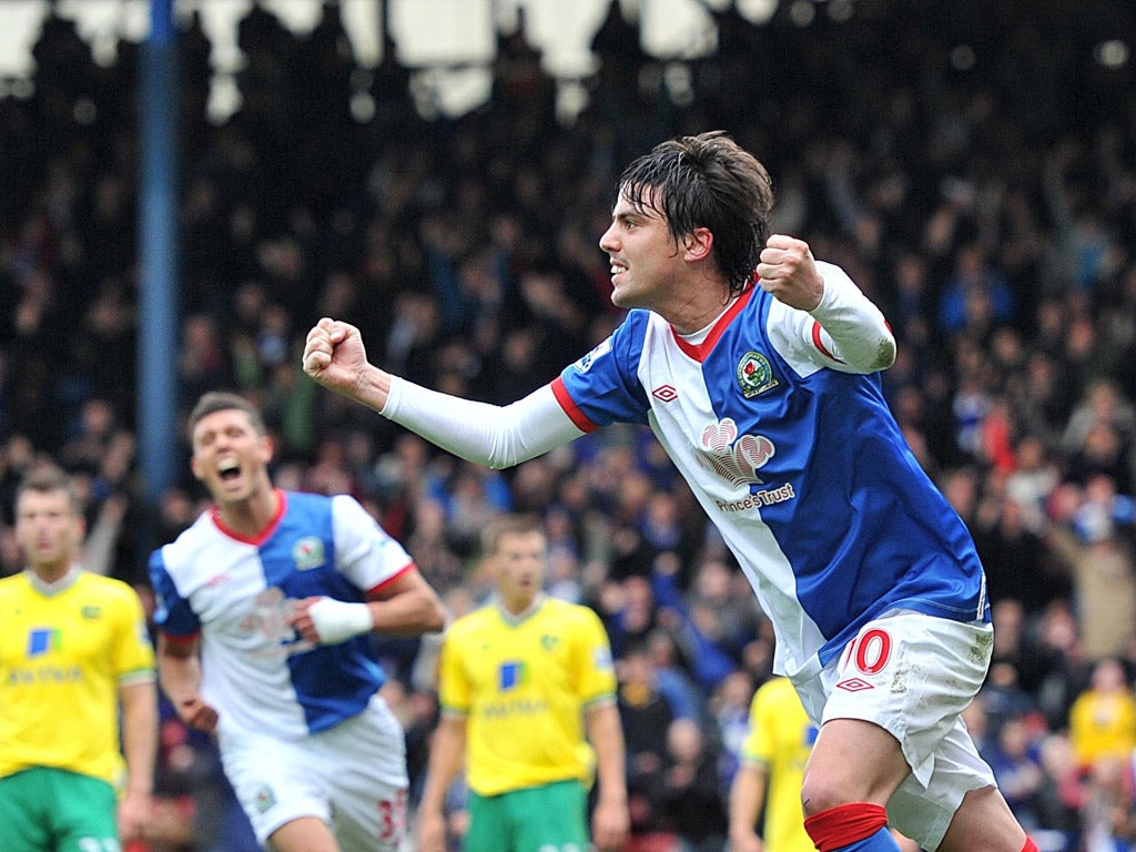 Formica surfaces: Blackburn midfielder Mauro Formica celebrates giving Blackburn the lead against Norwich