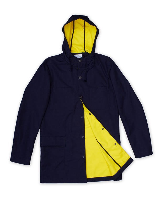 1. Hentsch Man: £440, hentschman.com - Here's a label that provides stylish wardrobe basics for the fashion-savvy gent. The navy anorak is rubber coated but lightweight, making it ideal for urban living.