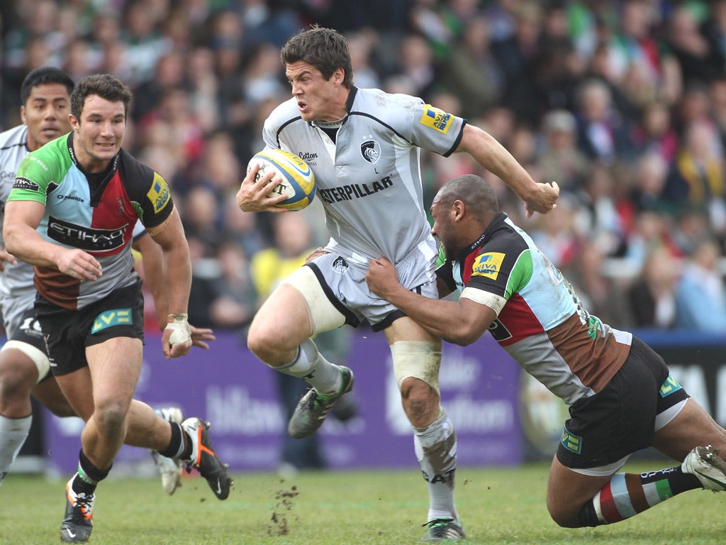 Leicester’s Anthony Allen finds no way through against Harlequins