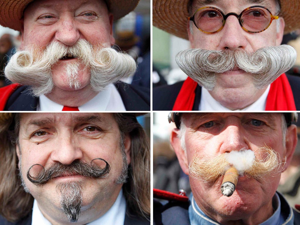 Participants during a competition for the 2012 best moustache of Brussels