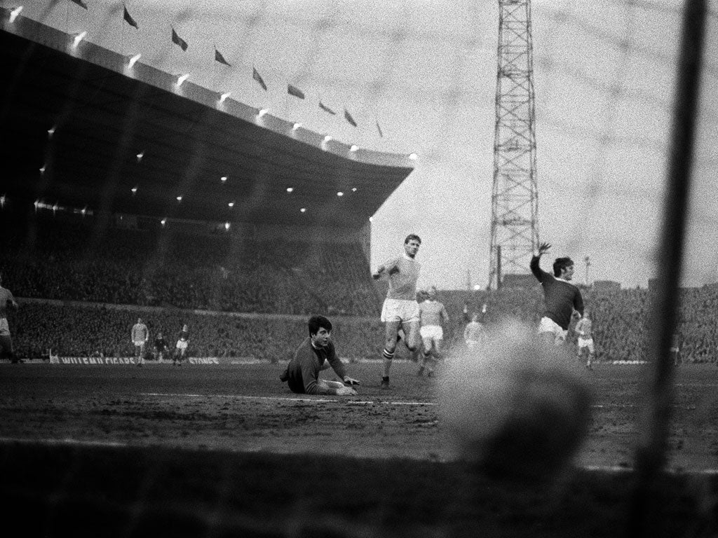 George Best scores against Manchester City on 27 March 1968